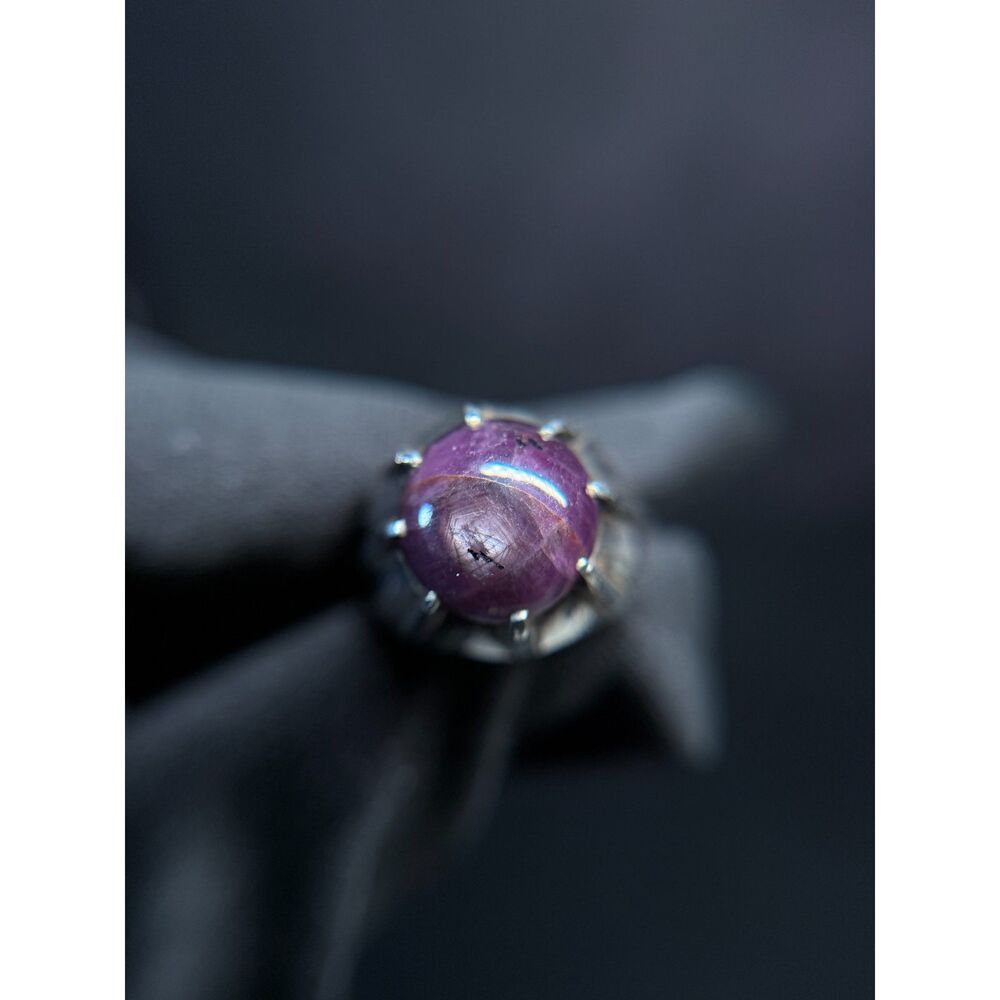 Vintage Brutalist Sterling Ring Purple Stone Size 7